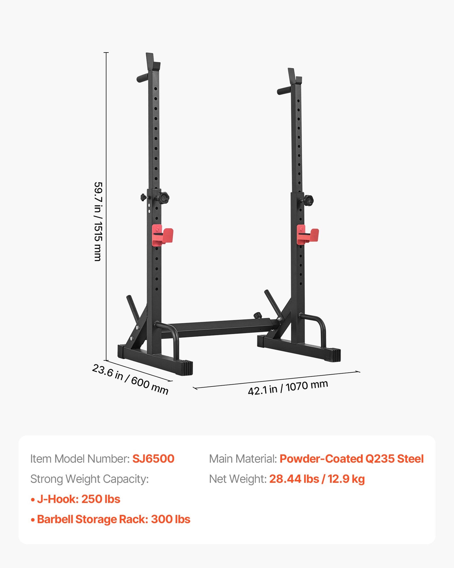 Power Cage Squat Rack for Home Gym - Adjustable Weight Lifting Equipment with Barbell Storage & J-Hooks