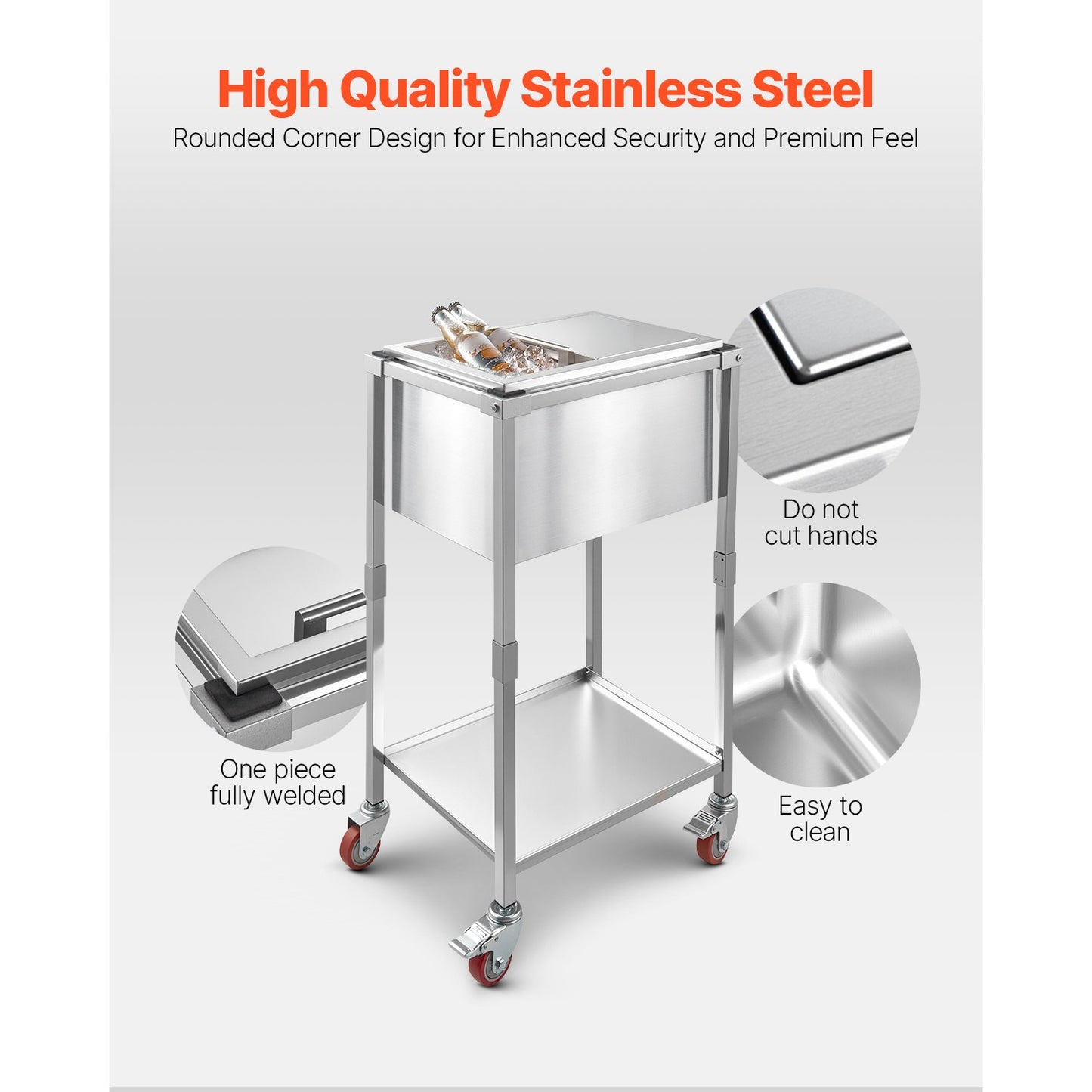 29.6 Qt Rolling Ice Chest Cooler Cart - Stainless Steel