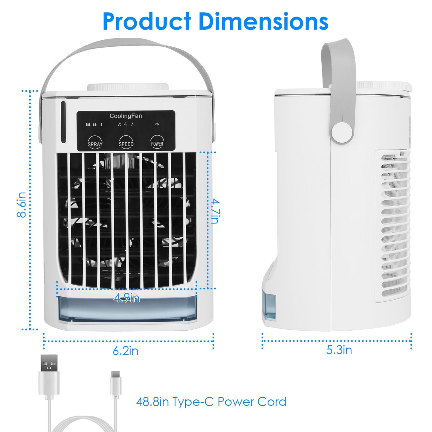Portable Air Conditioner Fan with Humidifier & Night Light - White