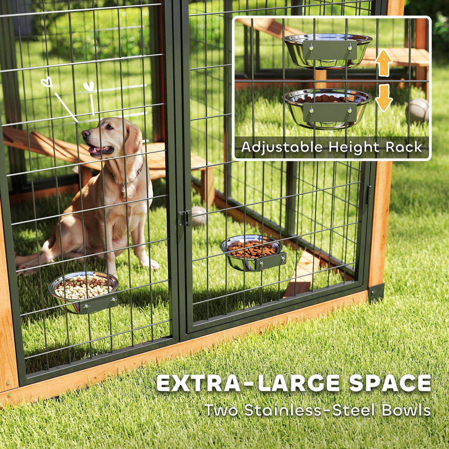 Large Outdoor Dog House with Platform and Storage Cabinet - Weatherproof Wooden Kennel