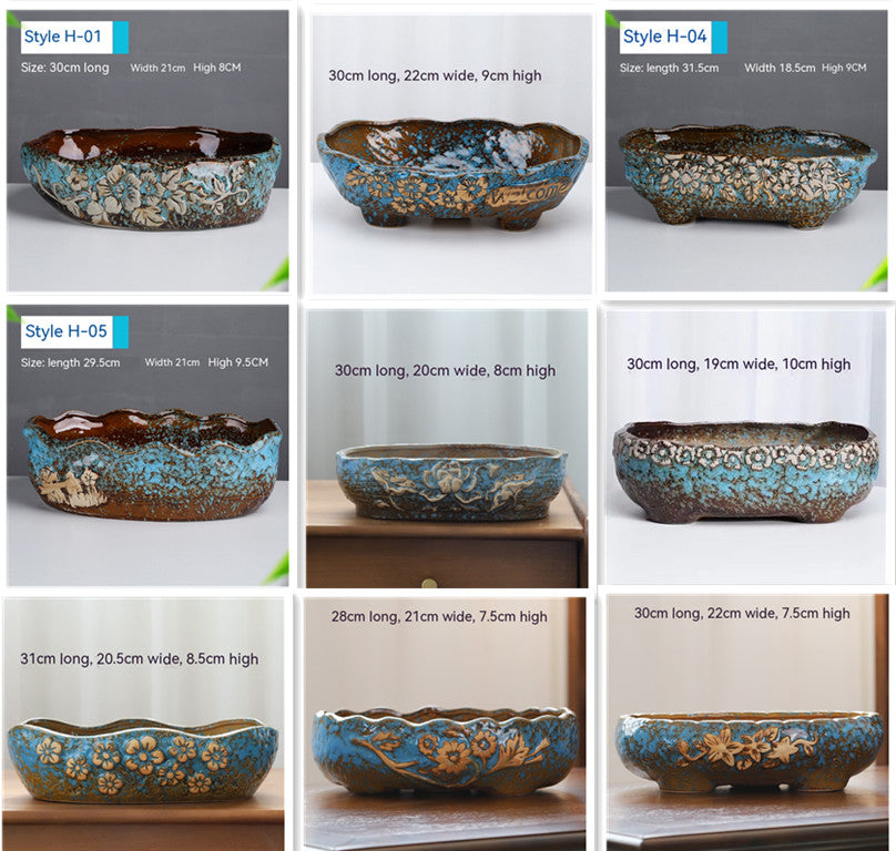 Large Ceramic Flower Pot with Shallow Mouth and Oval Rectangular Design for Home Garden