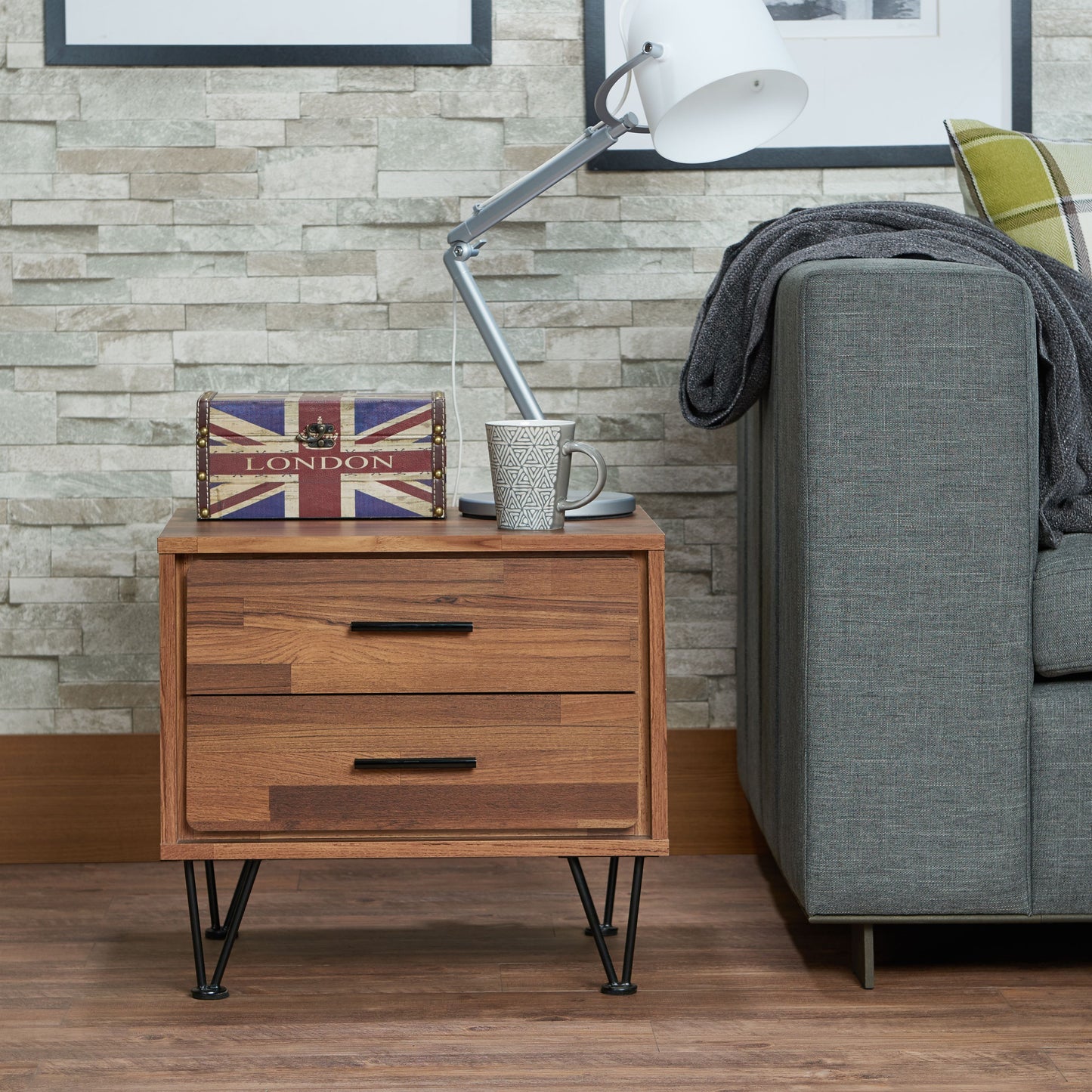 Walnut Finish Accent Table with 2 Drawers - Rectangular