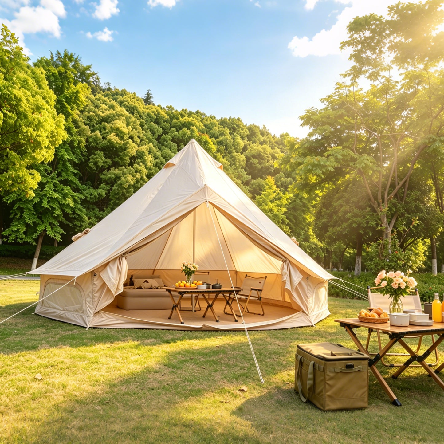 Spacious 13.1ft Family Bell Tent - 4-Season Glamping Shelter, Beige