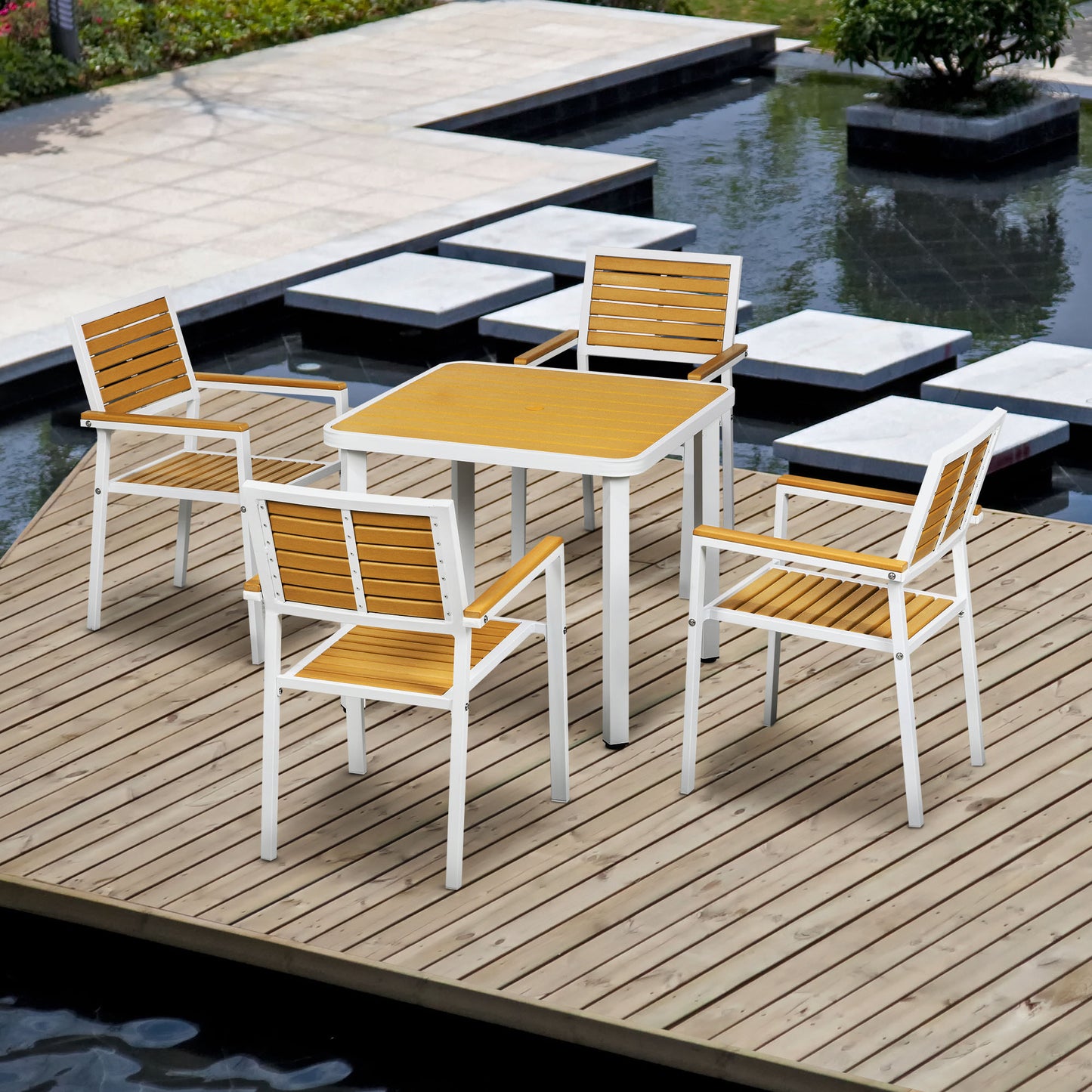 5-Piece Yellow Patio Dining Set with Umbrella Hole