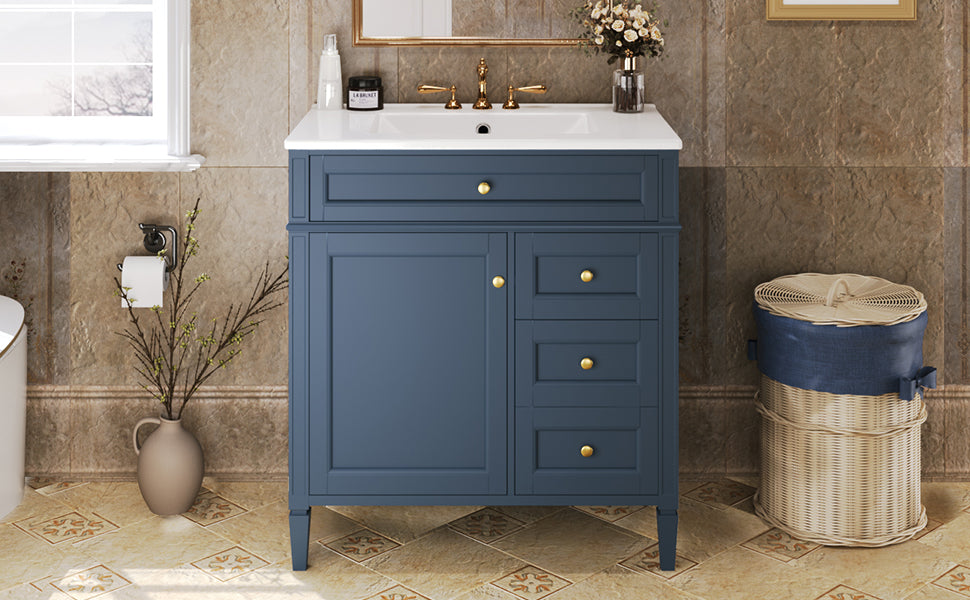 30'' Blue Modern Bathroom Vanity with Sink & Storage Cabinet