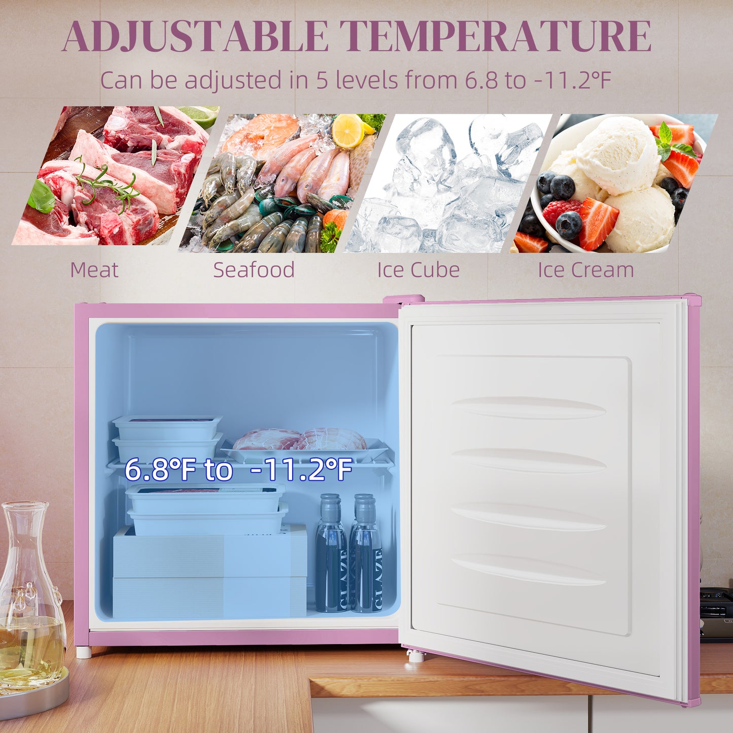1.1 Cu.Ft Compact Mini Freezer with Removable Shelves - Pink