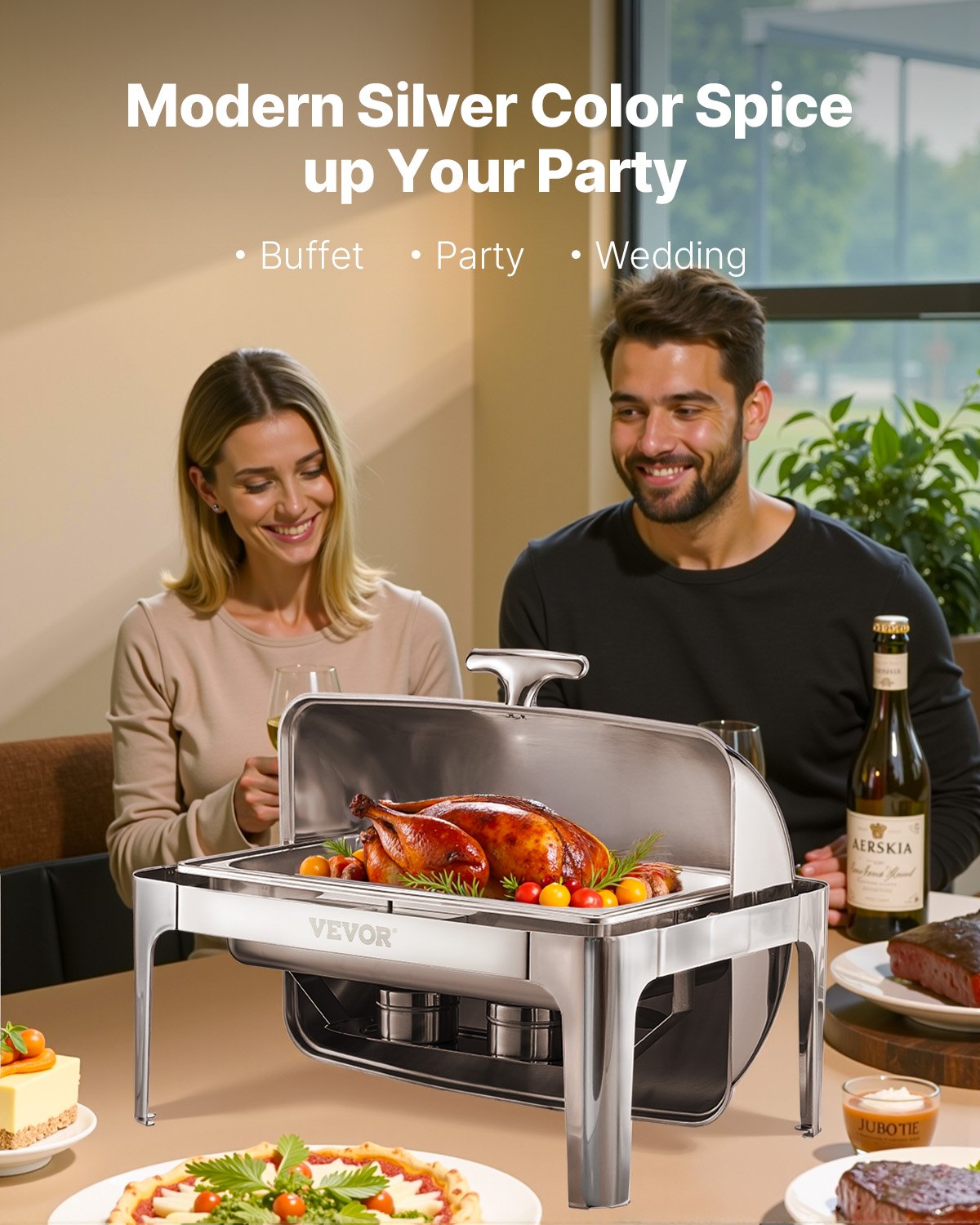 9Qt Stainless Steel Roll Top Chafing Dish Set - Silver