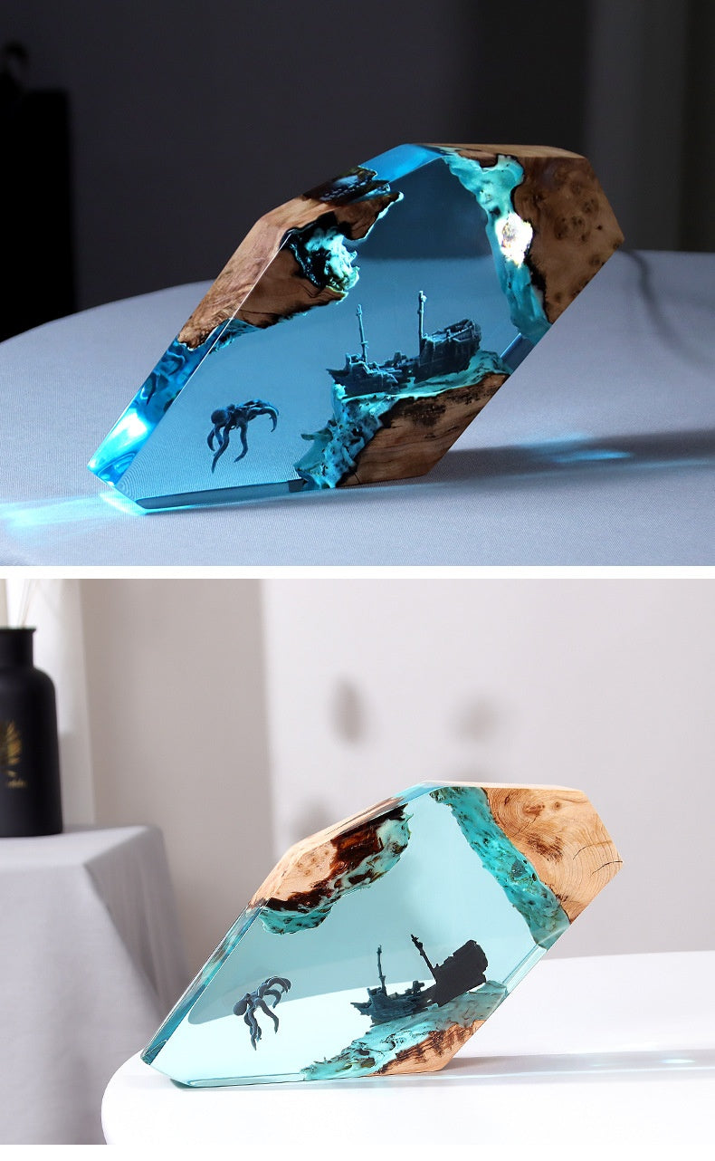 Wooden Shipwreck Octopus Night Light - Desktop Art Decoration Gift