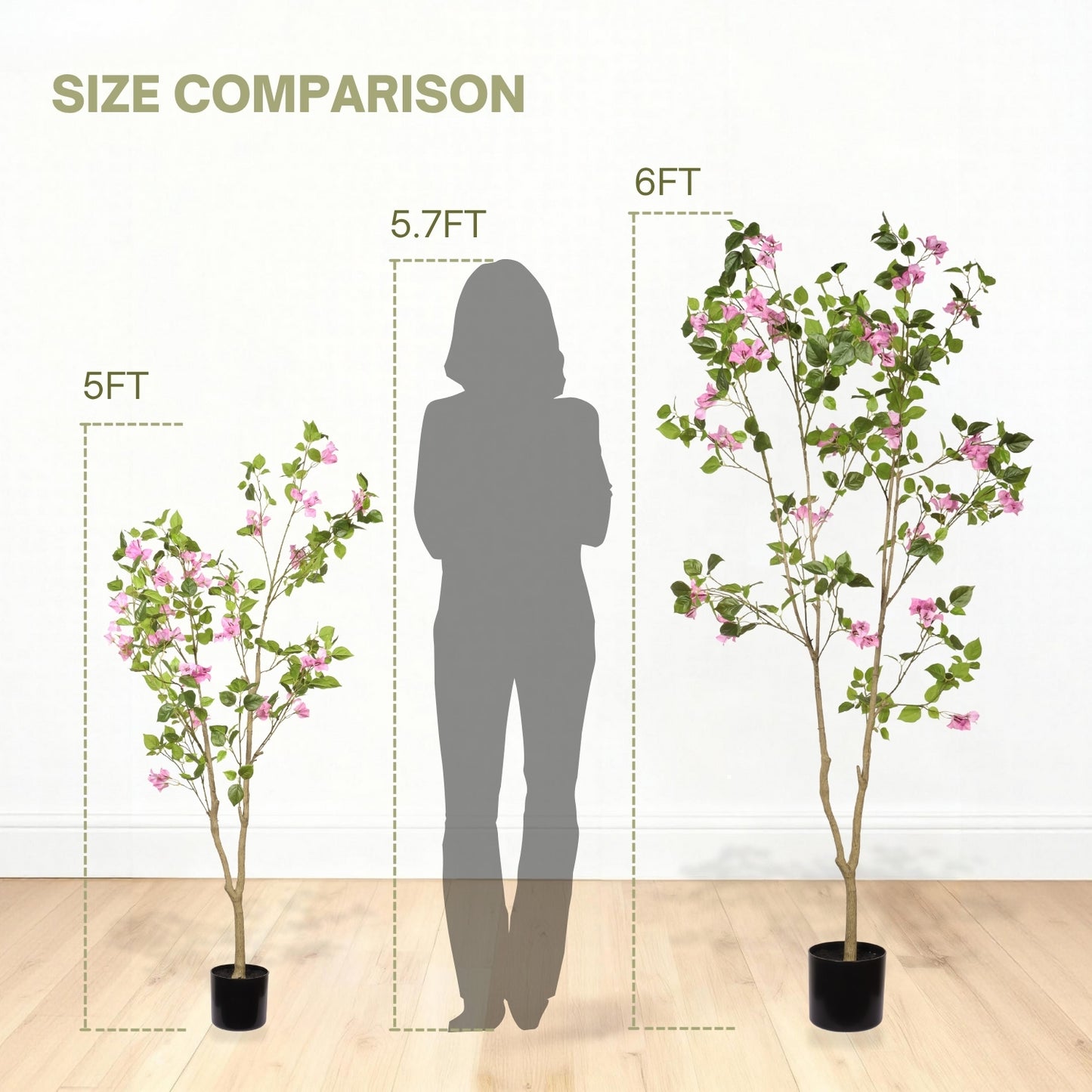60-Inch Artificial Bougainvillea Tree - Baby Pink & Green Leaf