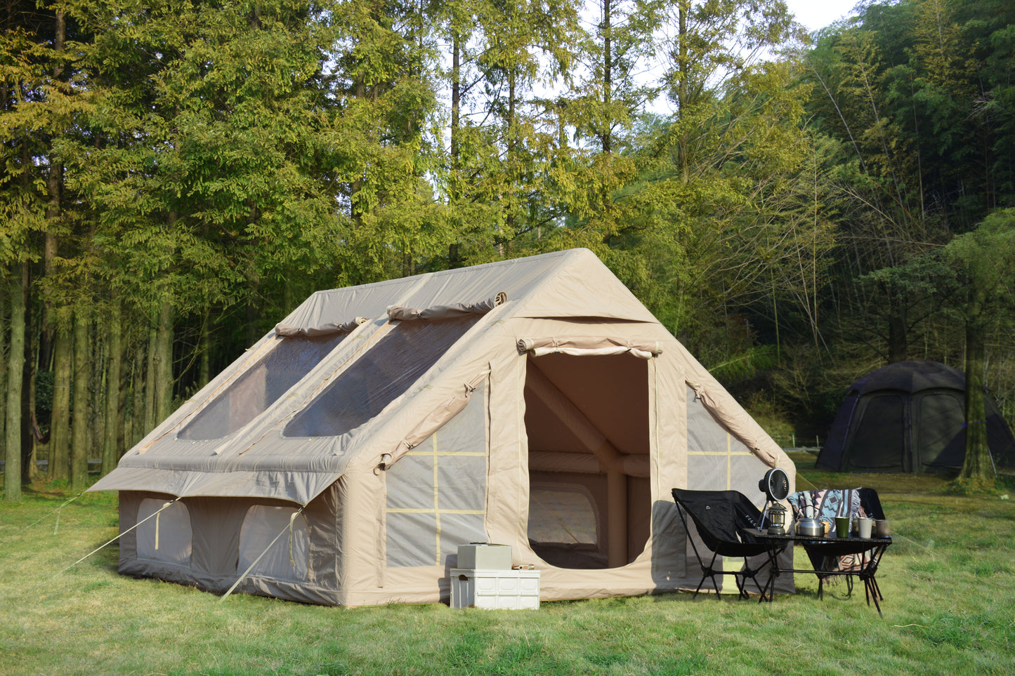 Inflatable Camping Tent - 9.8x13ft Waterproof Glamping Tent for 7-8 People - Beige