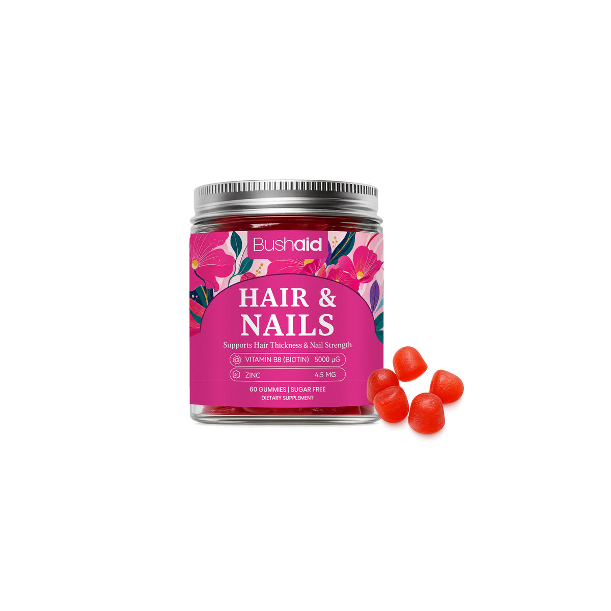 Hair and Nail Care Gummy Vitamins with Biotin and Zinc - 60 Gummies