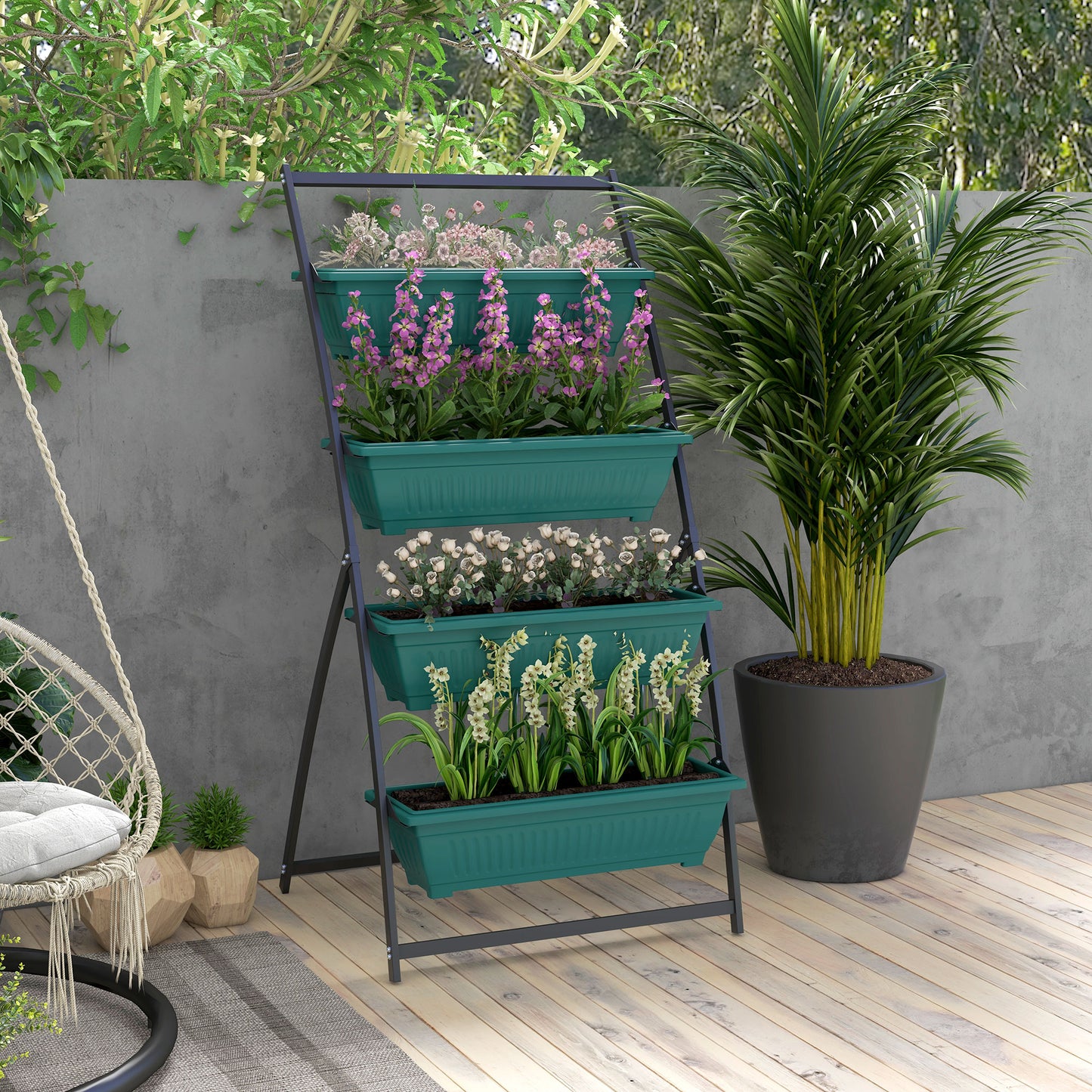 Vertical Garden Planter Stand with 4 Stacked Boxes for Outdoor & Indoor Use - Green