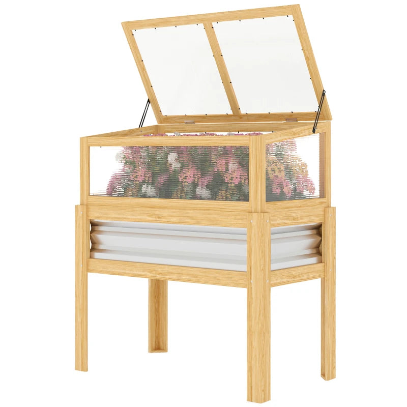 Elevated Raised Garden Bed with Cold Frame - Natural Wood