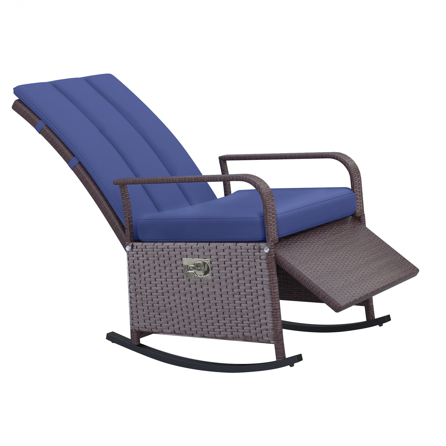 Outdoor Rattan Wicker Rocking Chair with Cushion & Footrest
