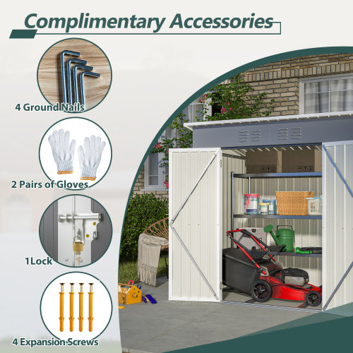 6x4 Outdoor Metal Garden Tool Storage Shed with Lockable Door and Floor Frame - Gray