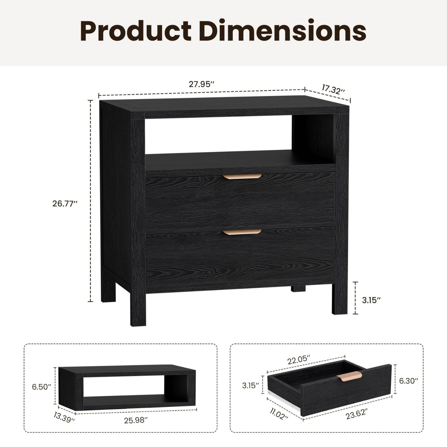 Nightstand with 2 Drawers and Open Shelf - Space-Saving Organizer