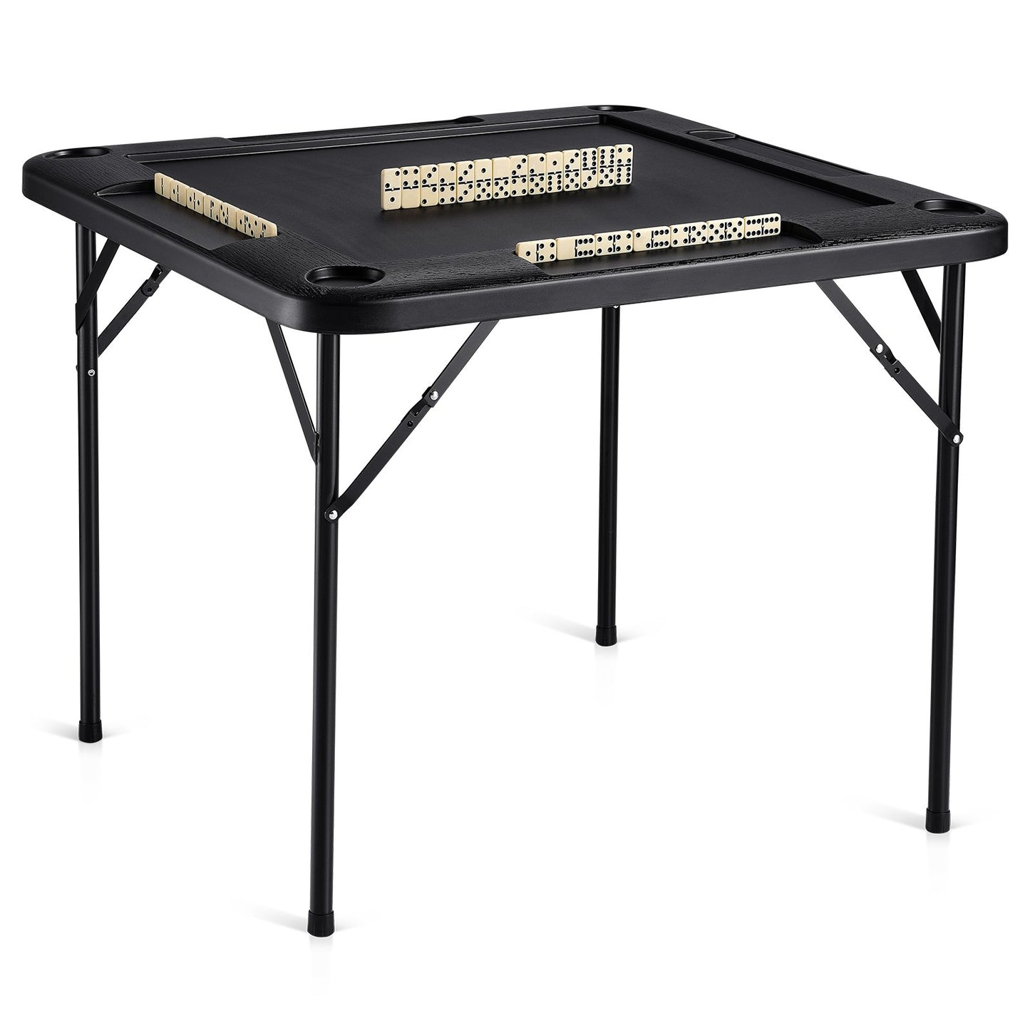 Folding Mahjong Table for 4 Players with Cup Holders & Chip Trays - Black