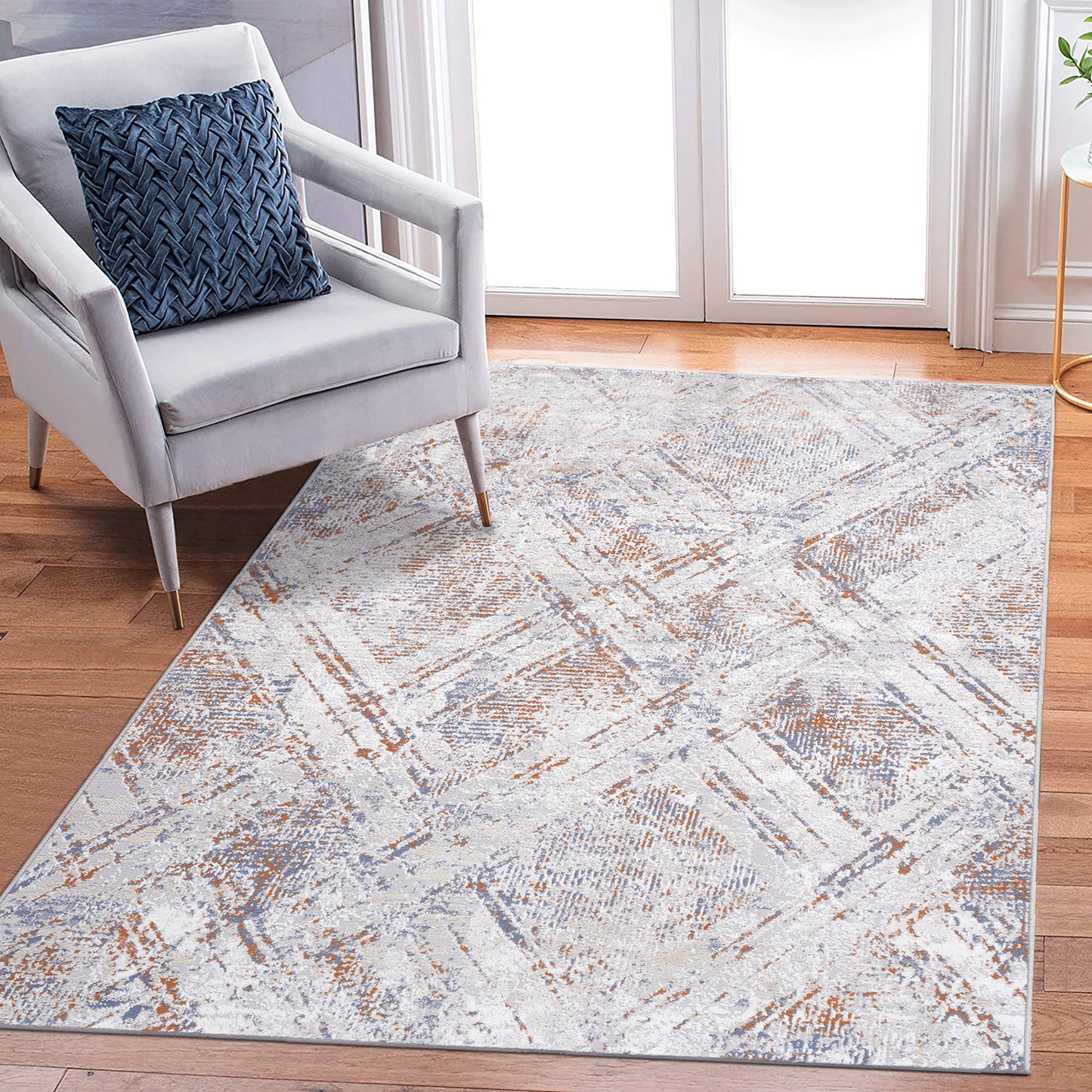 Beige Geometric Area Rug - 8x10 Polyester