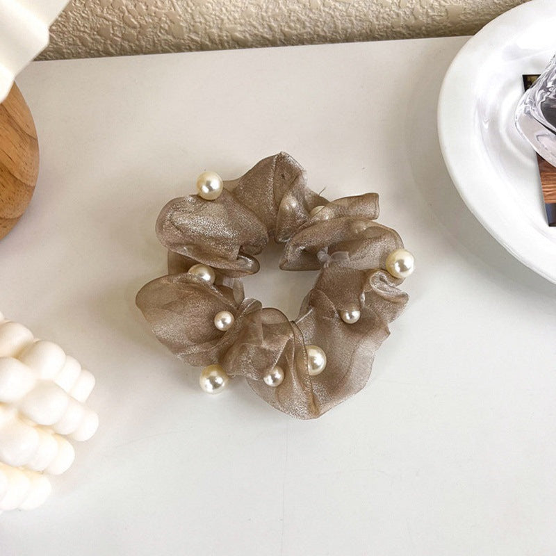 Elegant Organza Pearl Hair Ring Large Intestine Style Retro Hair Accessory