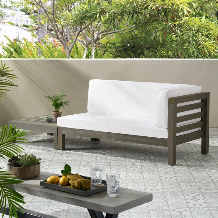 Oana Right Corner Bench and Coffee Table Set - White Acacia Wood