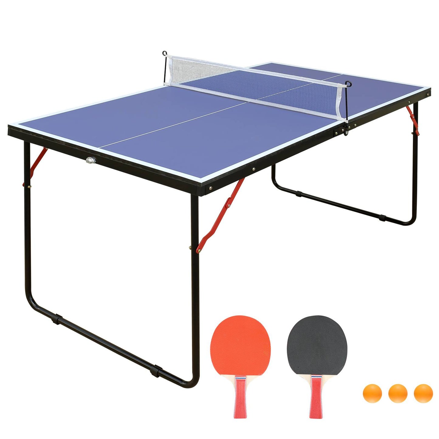 Portable Ping Pong Table Set with Net & 2 Paddles - Blue