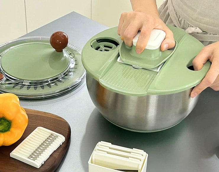 Stainless Steel Vegetable Dehydrator Salad Spinner & Dish Cutter - Green