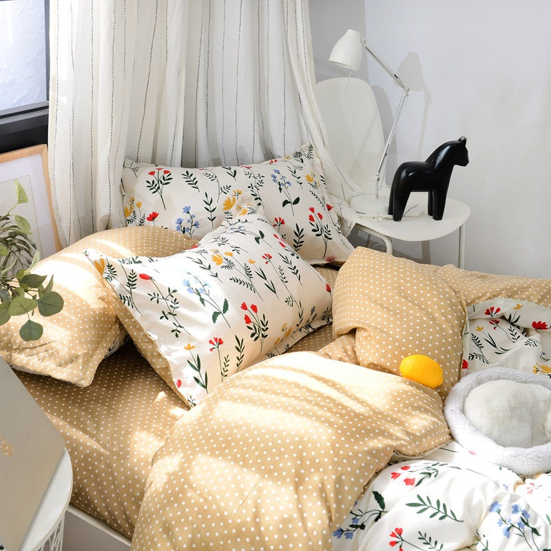 Simple Skin-Friendly Cotton Bedding Set - Multiple Sizes & Patterns