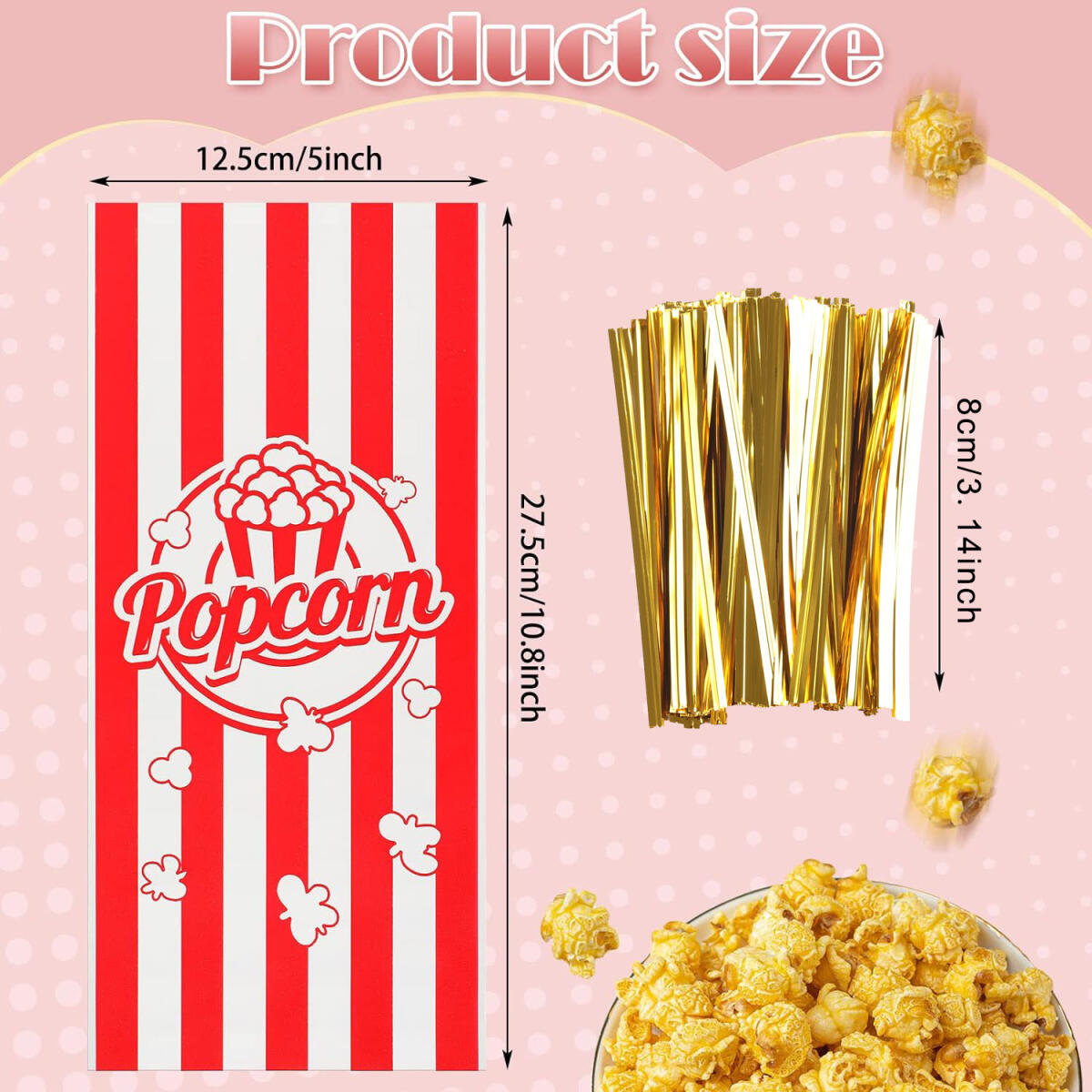 150 Pcs Red and White Plastic Popcorn Bags - 10.8 x 5 Inch