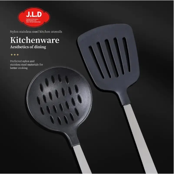 Premium 5-Piece Cooking Utensil Set - Stainless Steel & Nylon, Black