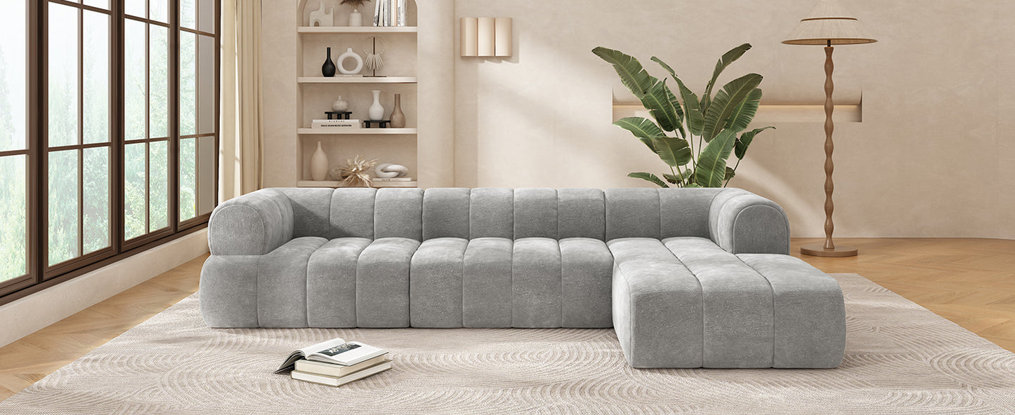 L-Shaped Sectional Sofa - Modern Grey Foam Couch with Chaise Lounge