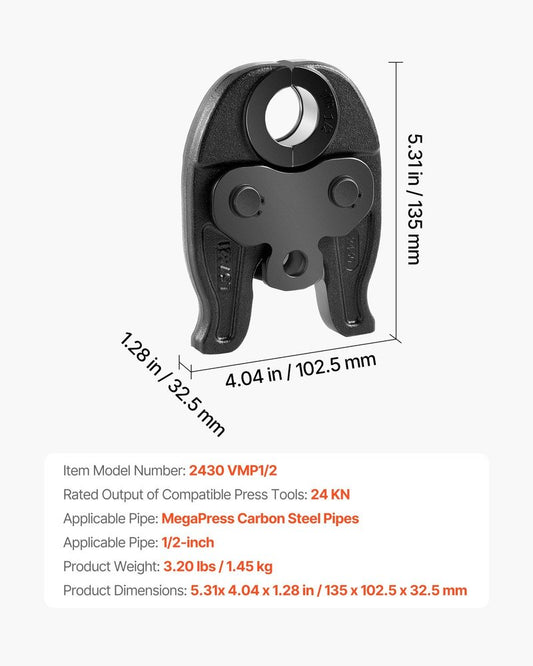 1/2 Inch MegaPress Jaw for Compact Press Tools - High-Strength Steel, Black