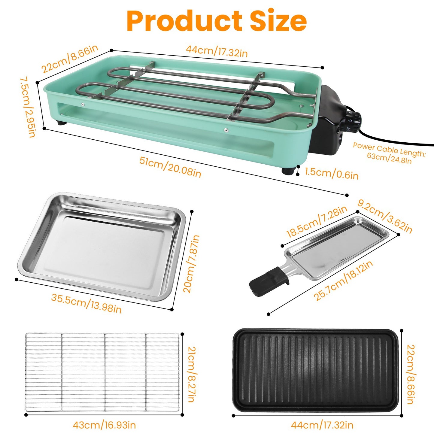 2000W Electric Indoor Grill - 2-in-1 BBQ & Baking Tray