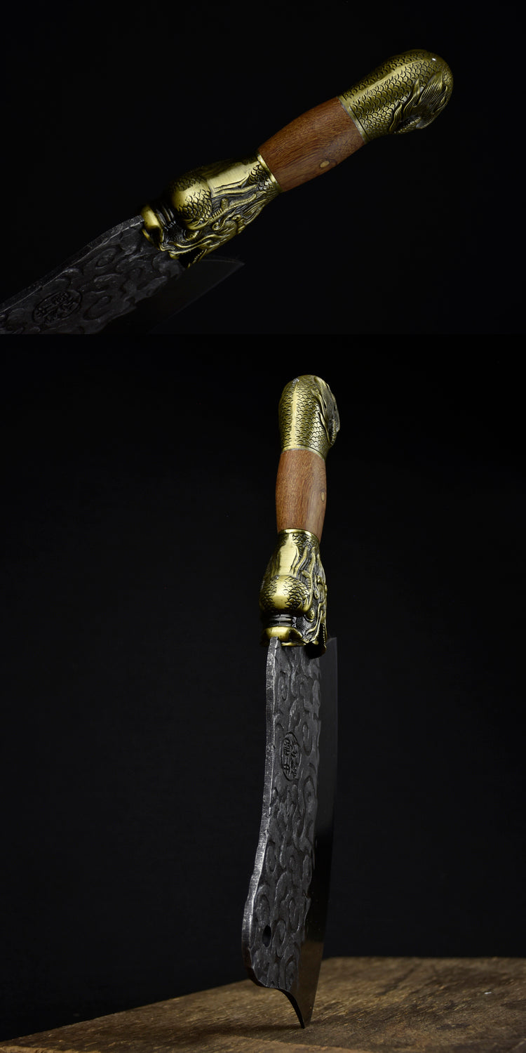 Bone Handle Chopping Knife with Copper Alloy Blade - Silver 33cm