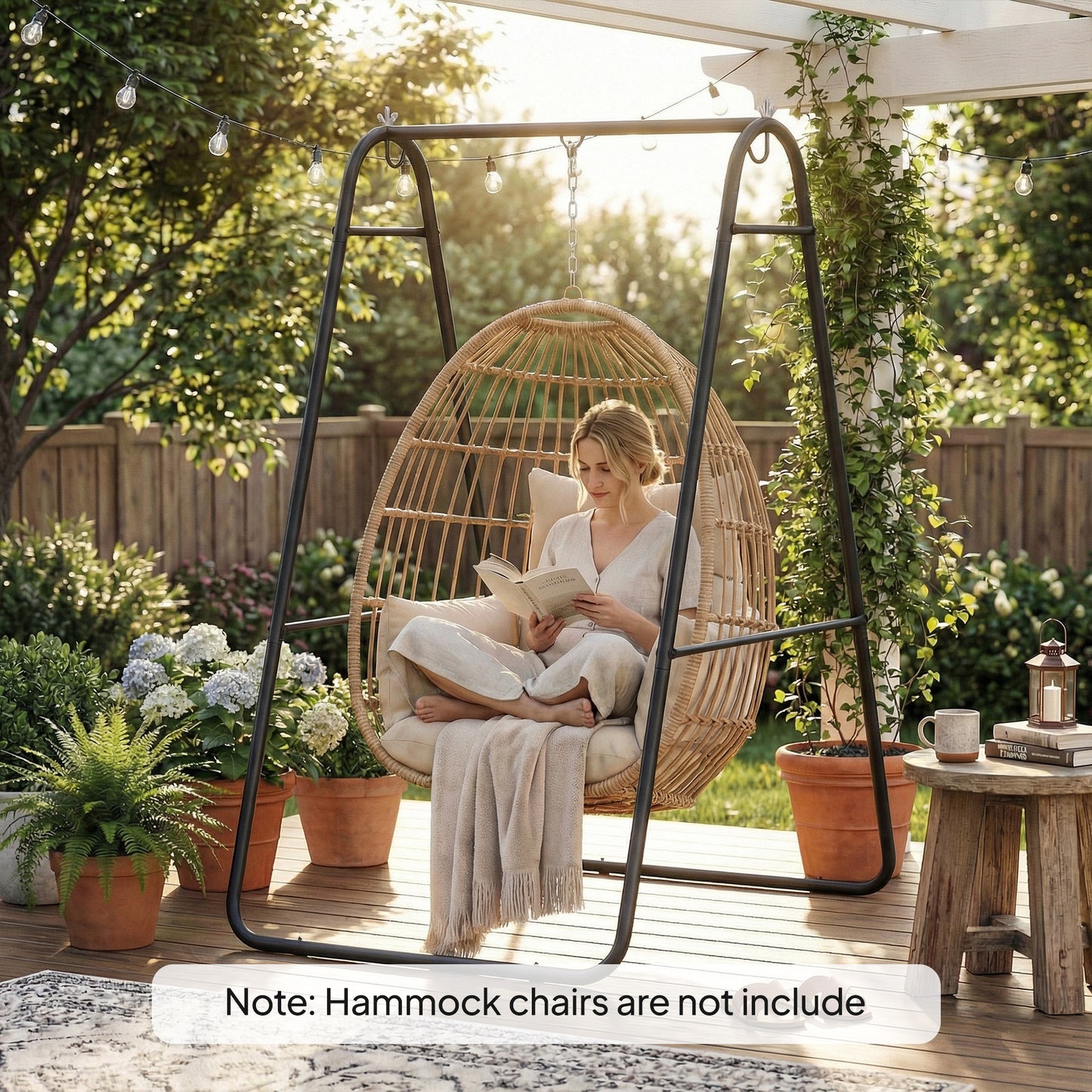 Heavy Duty Hammock Chair Stand - Solid Steel A-Frame, Max Load 330 lbs, Black