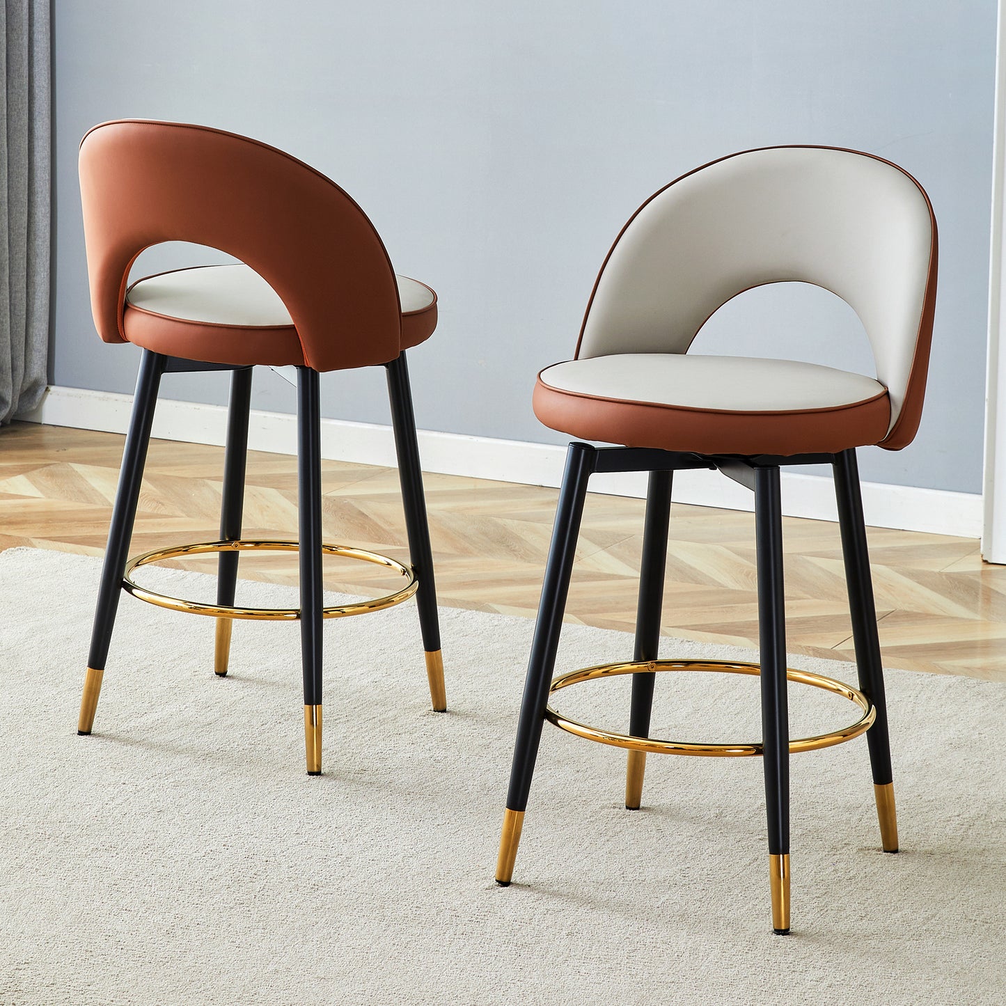360 Rotatable Bar Chair.Modern Brown And Light Gray Spliced Color PU