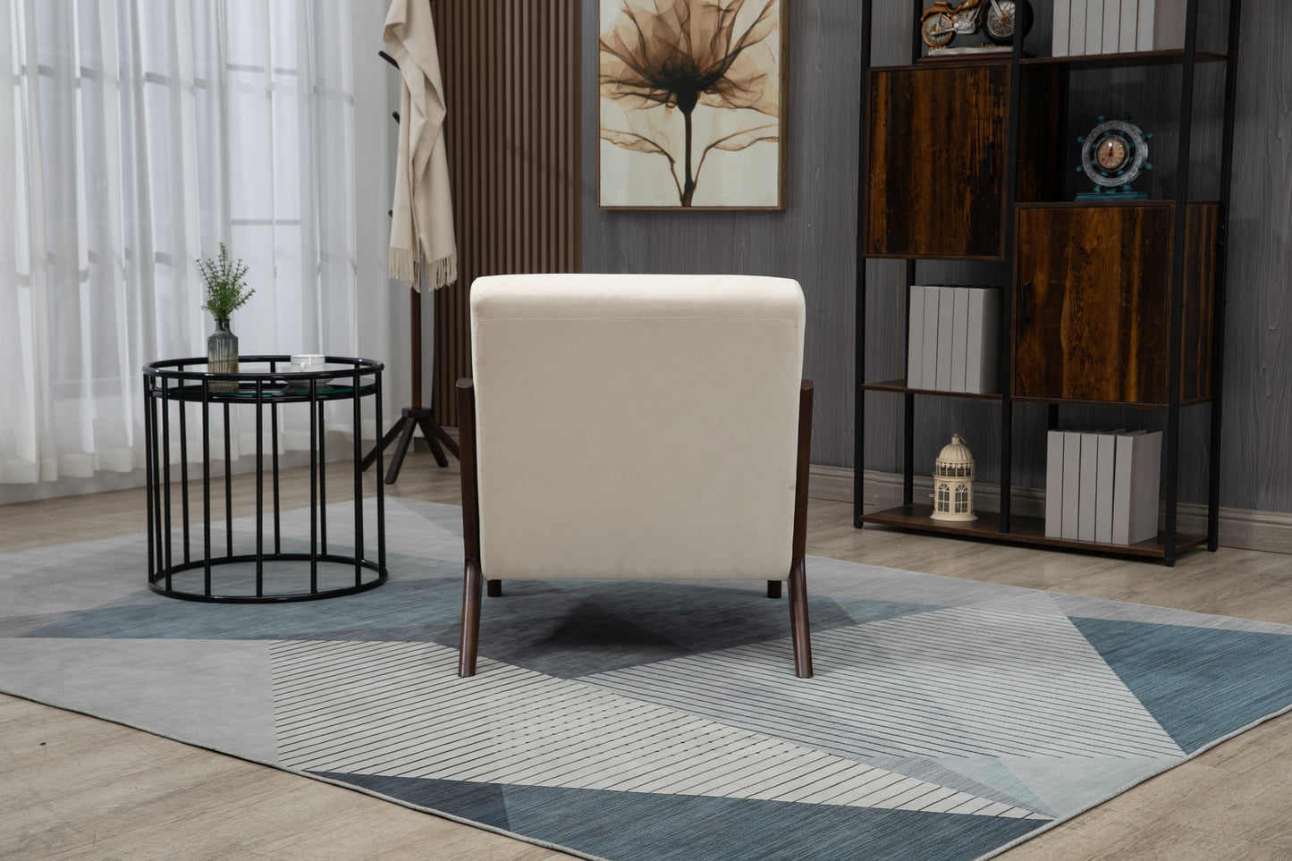 Mid Century Modern Accent Chair - Antique White Upholstered Armchair