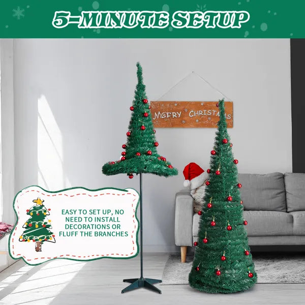 2-Pack Artificial Christmas Trees with Red Ball Ornaments - 6FT & 5FT