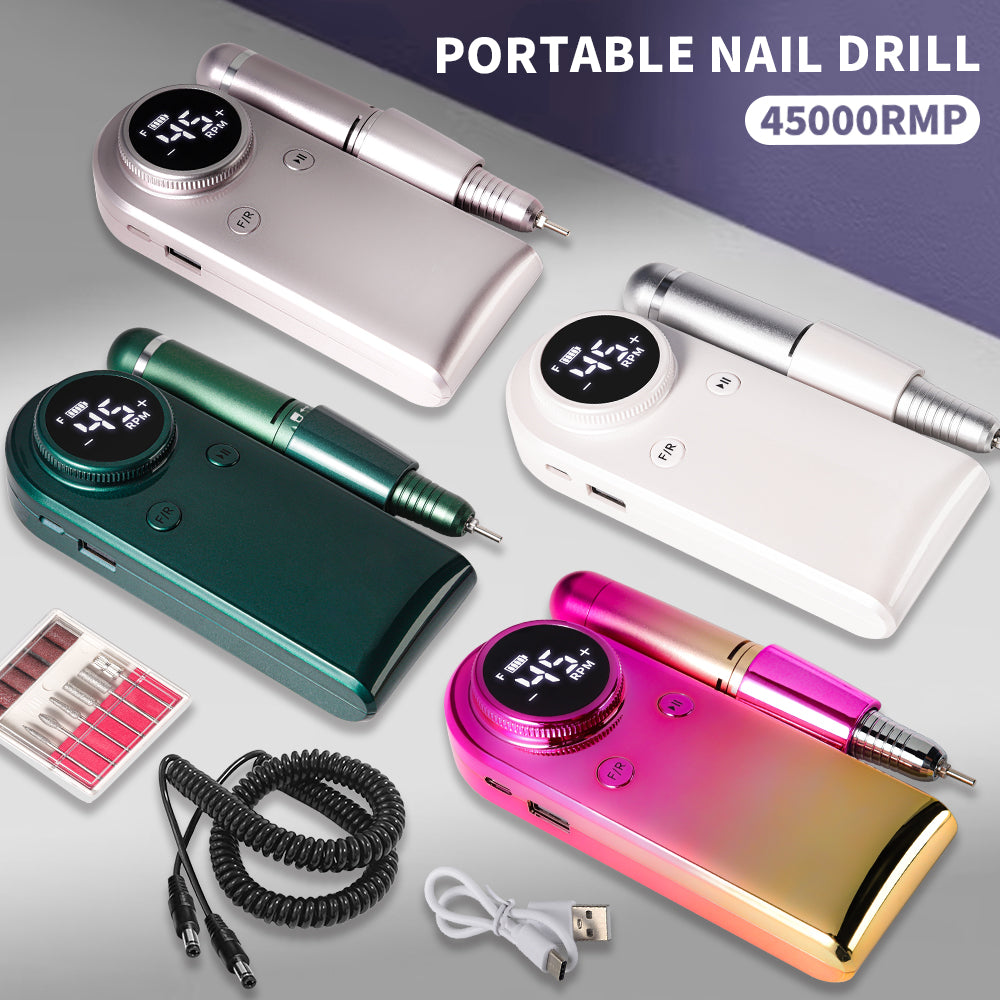 45000RPM Professional Electric Nail Drill Kit - Portable Rechargeable File