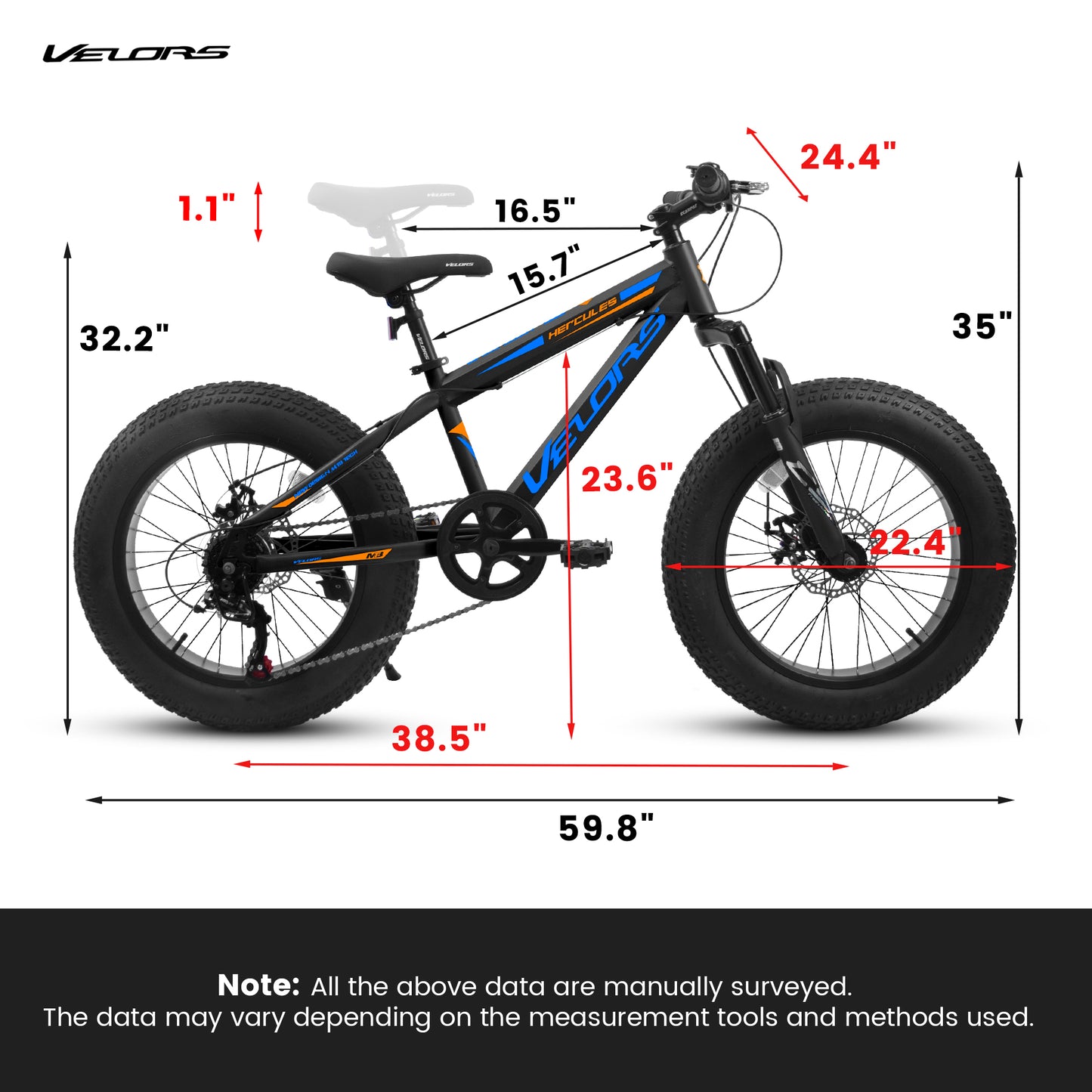20 Inch Fat Tire Mountain Bike - 7 Speed, Dual Disc Brakes