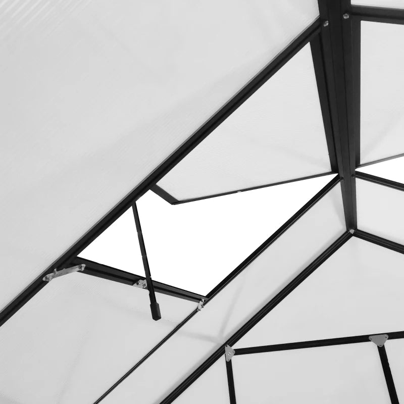 Aluminum Walk-In Greenhouse Kit with Polycarbonate Panels & Adjustable Roof Vent - Black or Clear