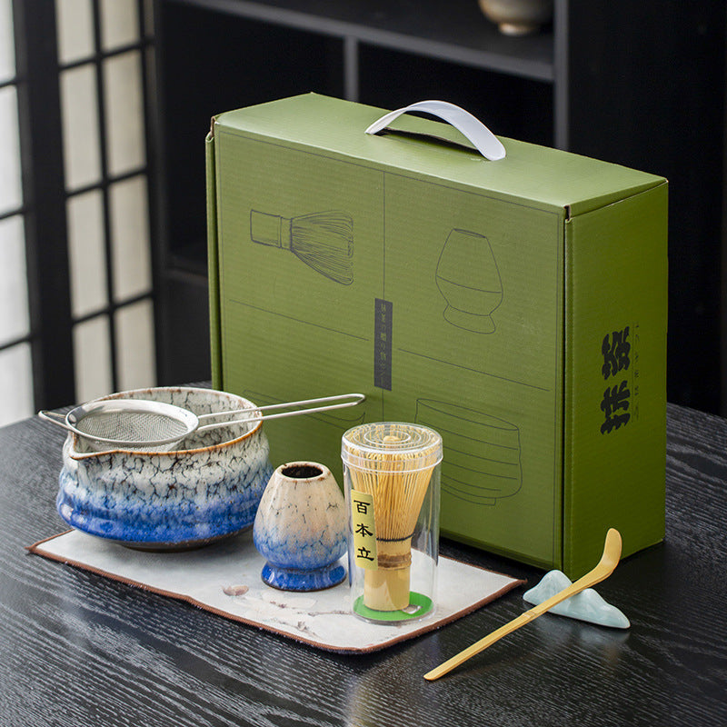 Japanese Style Matcha Bowl Set with Whisk and Accessories - Ceramic Tea Ceremony Kit