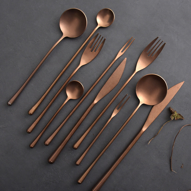 Japanese-Style Stainless Steel Tableware Set - Steak Knife Fork Spoon