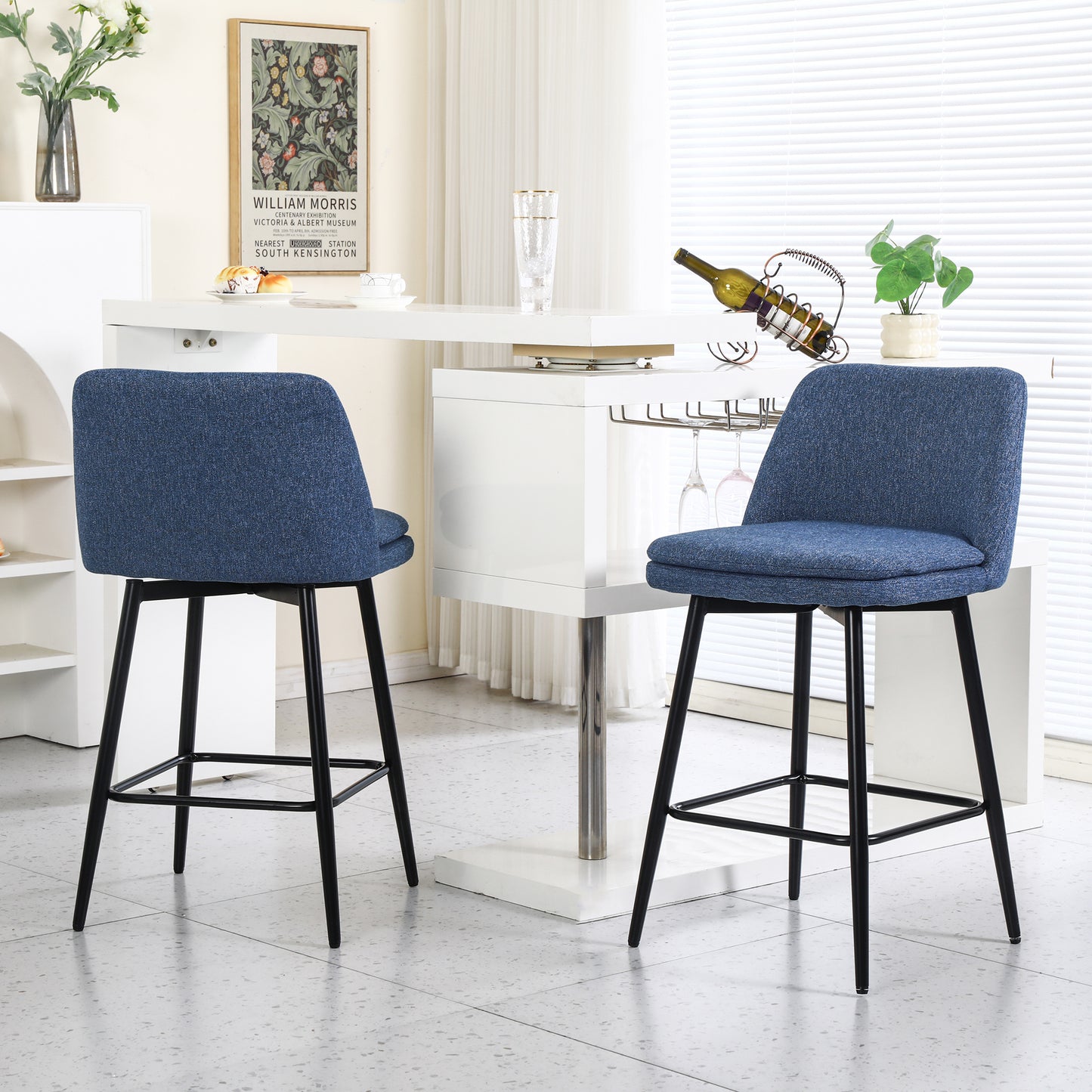 Counter Height Swivel Bar Stools Set Of 2, 360 Upholstered Barstools