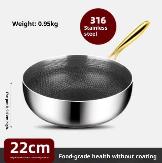 Stainless Steel Double-Sided Honeycomb Fry Pan Non-Stick Coating-Free Kitchen Cookware