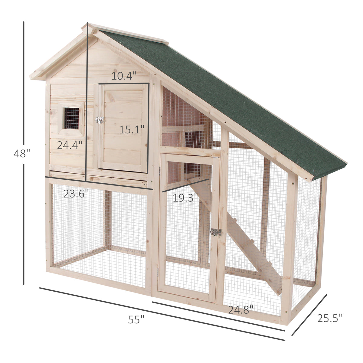 55-Inch Wooden Rabbit Hutch 2-Tier Pet Cage with Removable Tray Outdoor Enclosure