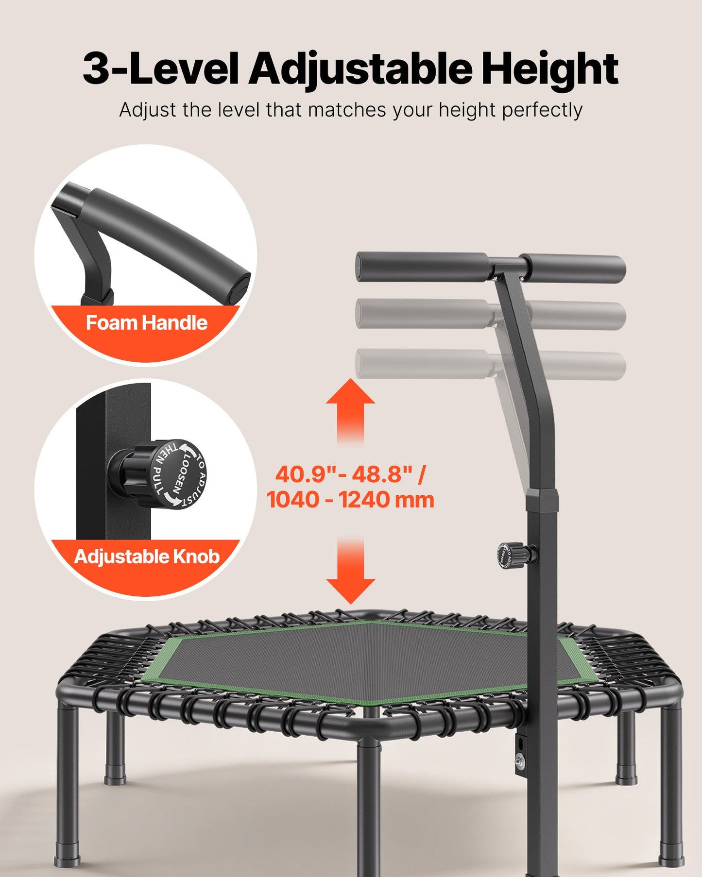 Mini Trampoline for Adults 54.5 Inch Fitness Rebounder with Adjustable Handle & Quiet Support