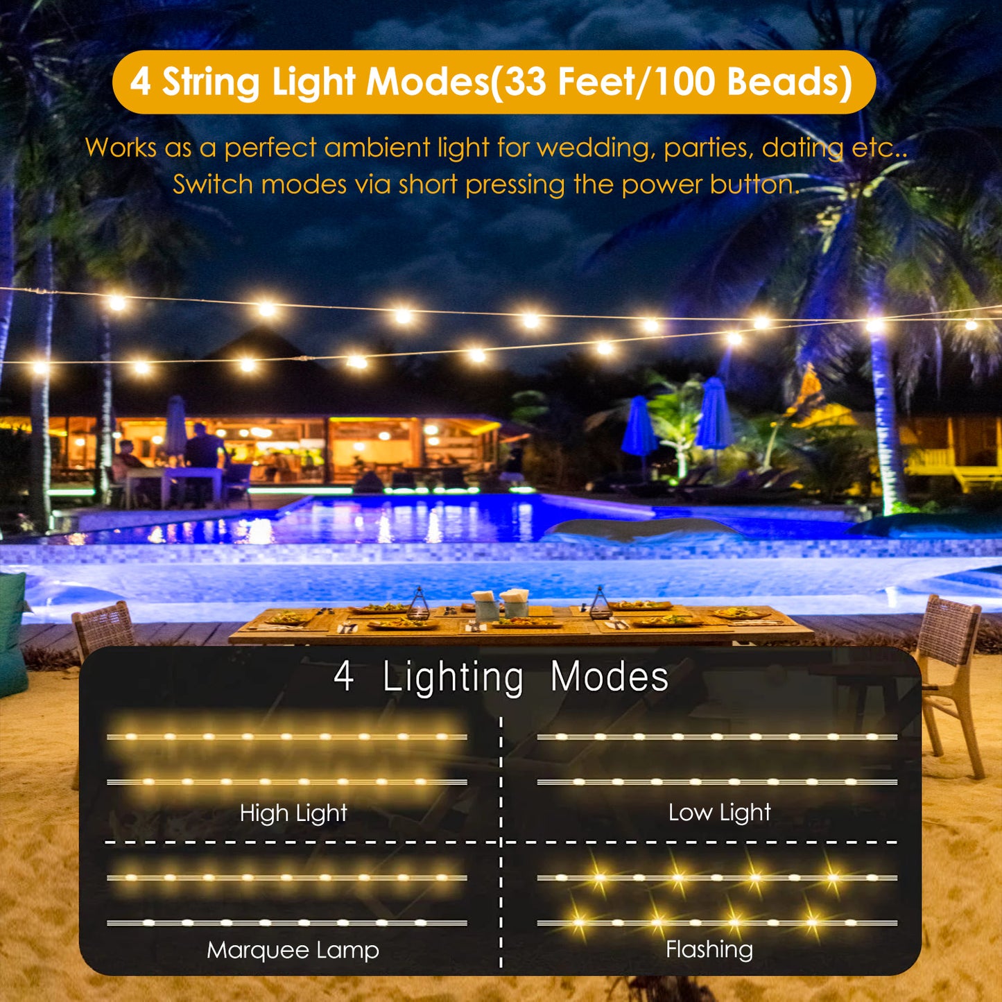 4-in-1 Rechargeable Camping Lantern with 33ft String Light - Black