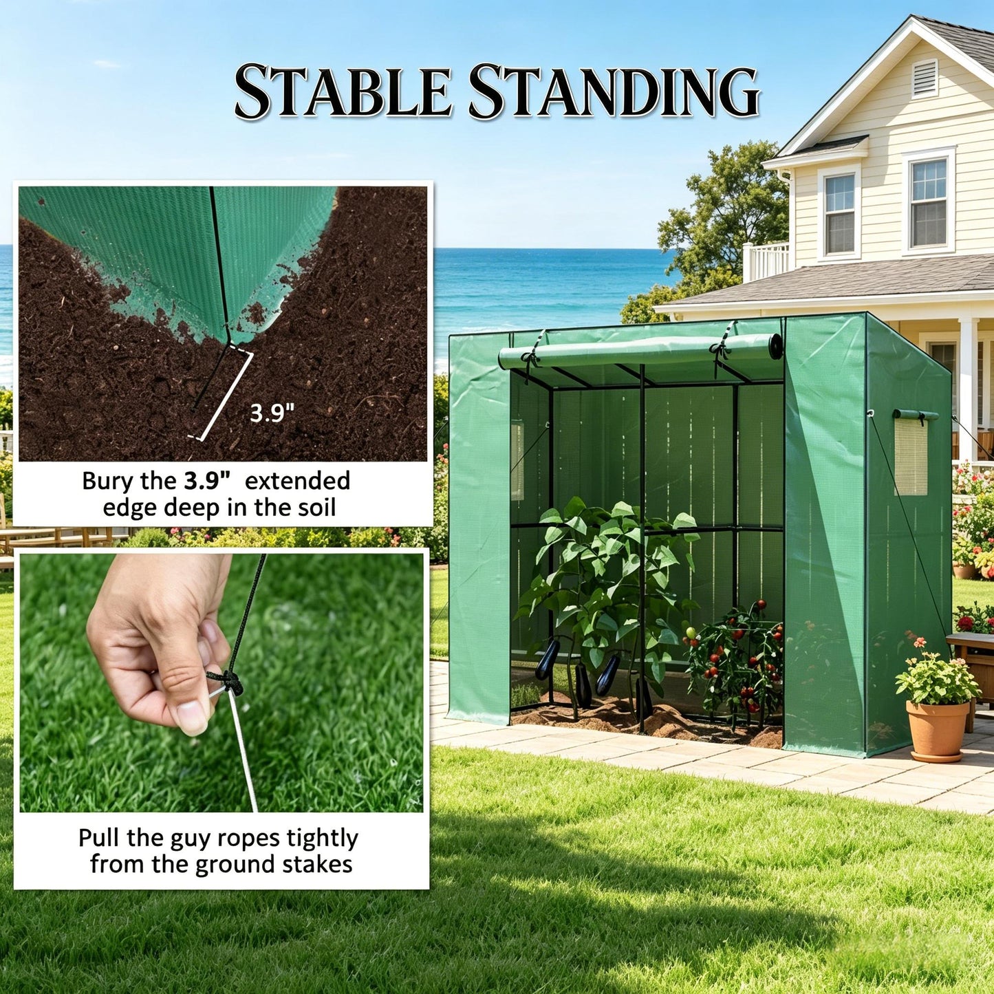 Portable Greenhouse with Roll-Up Door - Small Green, 78.7" L