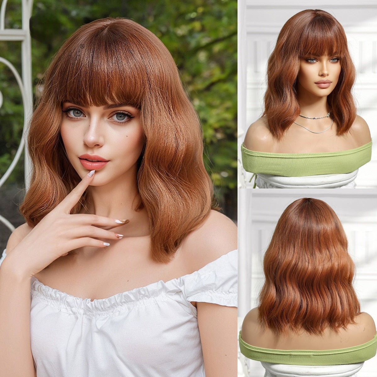 Women’s Short Curly Wig with Blunt Fringe and Middle Part – Multiple Sizes
