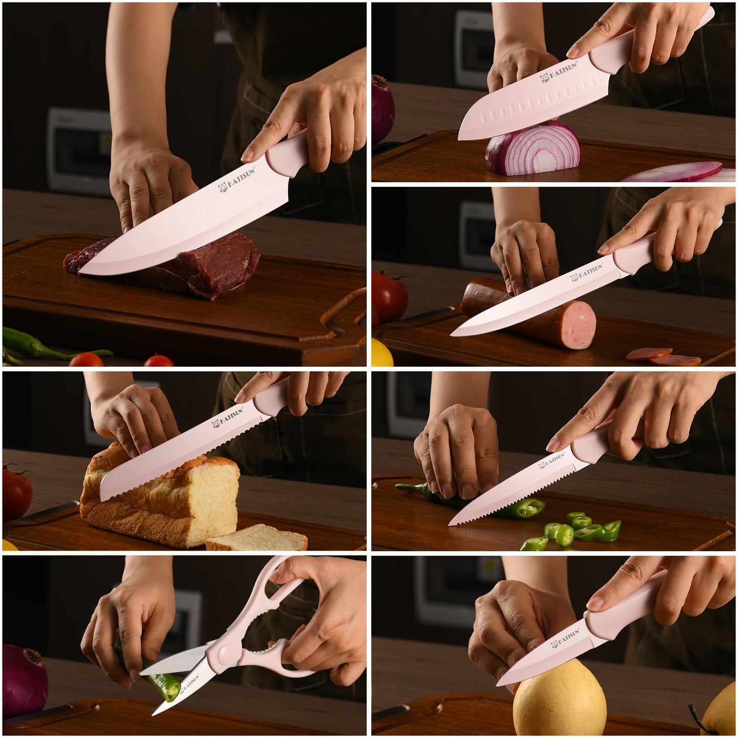 13-Piece Pink Kitchen Knife Set with Covers & Shears